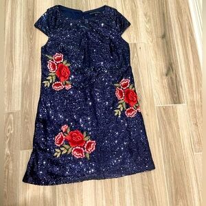 Symphony Blue Sequin dress with flowers